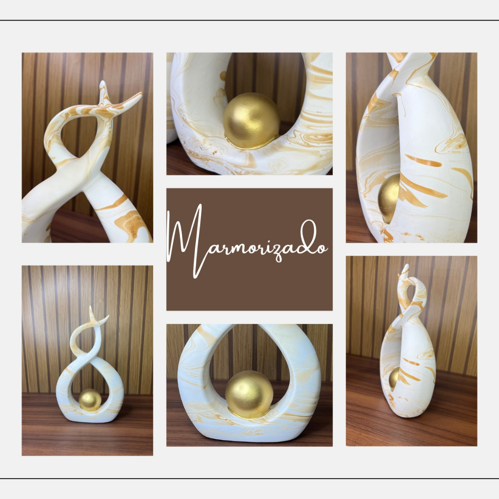 Enfeite Dupla Vasos C/ Esfera Dourada Cerâmica Decoração P/ Rack Sala Várias Cores