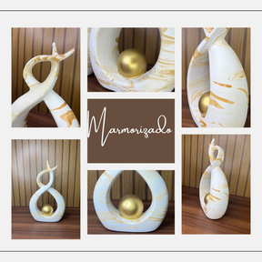 Enfeite Dupla Vasos C/ Esfera Dourada Cerâmica Decoração P/ Rack Sala Várias Cores