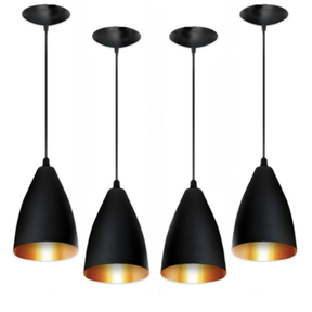 Kit Luminária Pendente Cônica Moderna Ajustável Preto Fosco