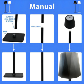 Kit 2 Luminária Abajur Mesa Led Touch S/ Fio Recarregável Preta