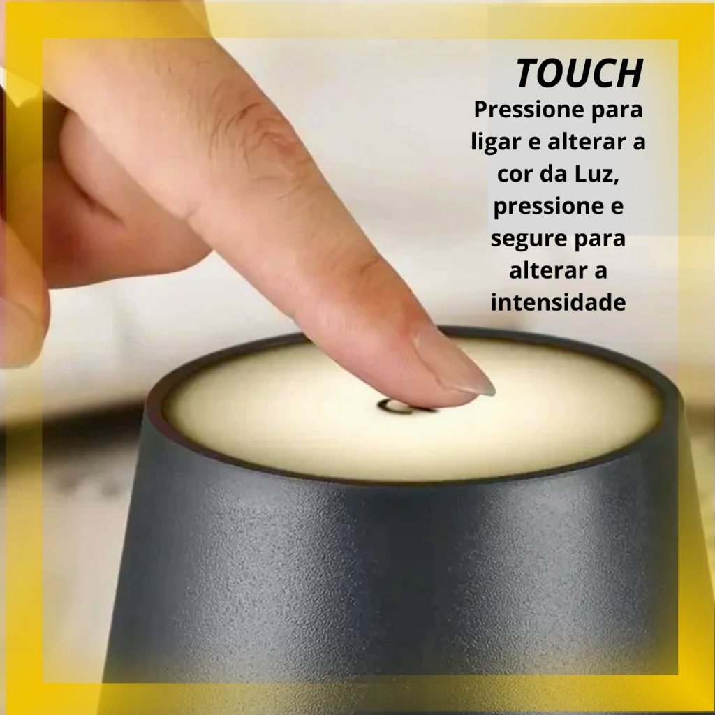 Kit 2 Luminária Abajur Mesa Led Touch S/ Fio Recarregável Preta