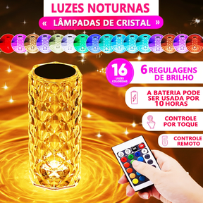 Luminária De Mesa De Cristal LED Com 16 Cores De Luz Projetor Diamante Controle De Toque Cabeceira