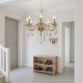 Lustre de Cristal Candelabro 8 braços Âmbar E14 Sala de Jantar Luxo Moderno