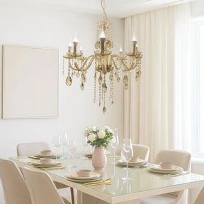 Lustre de Cristal Clássico Candelabro Âmbar com 8 Braços