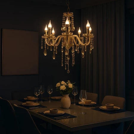 Lustre de Cristal Clássico Candelabro Âmbar com 8 Braços