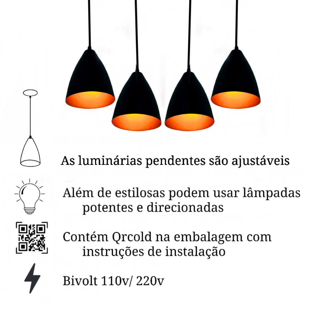 Kit 3 Luminárias Modernas Pendentes Sala Jantar De Teto Preta