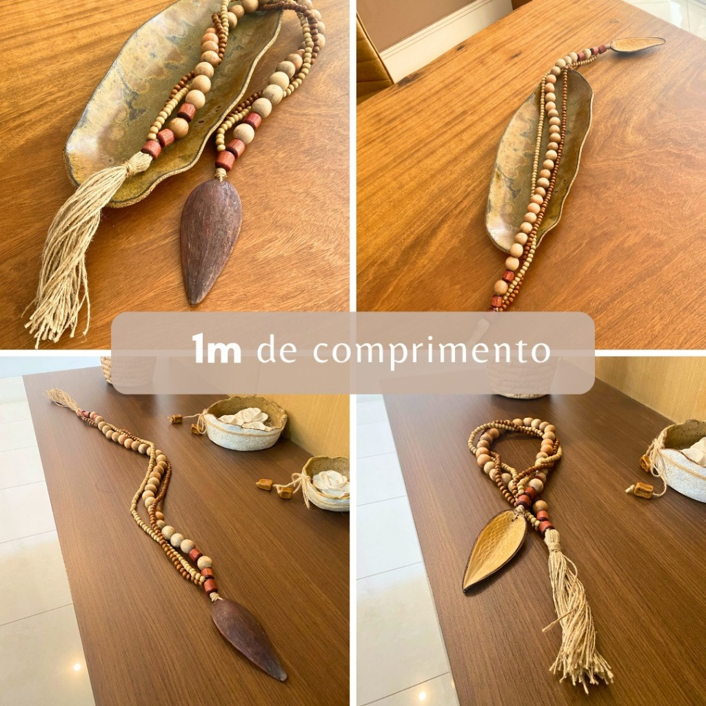 Colar de Mesa Decorativo Contas de Madeira Mdf Enfeite Luxo Rústico Boho Chic
