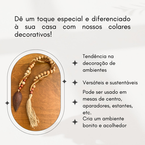 Colar de Mesa Decorativo Contas de Madeira Mdf Enfeite Luxo Rústico Boho Chic