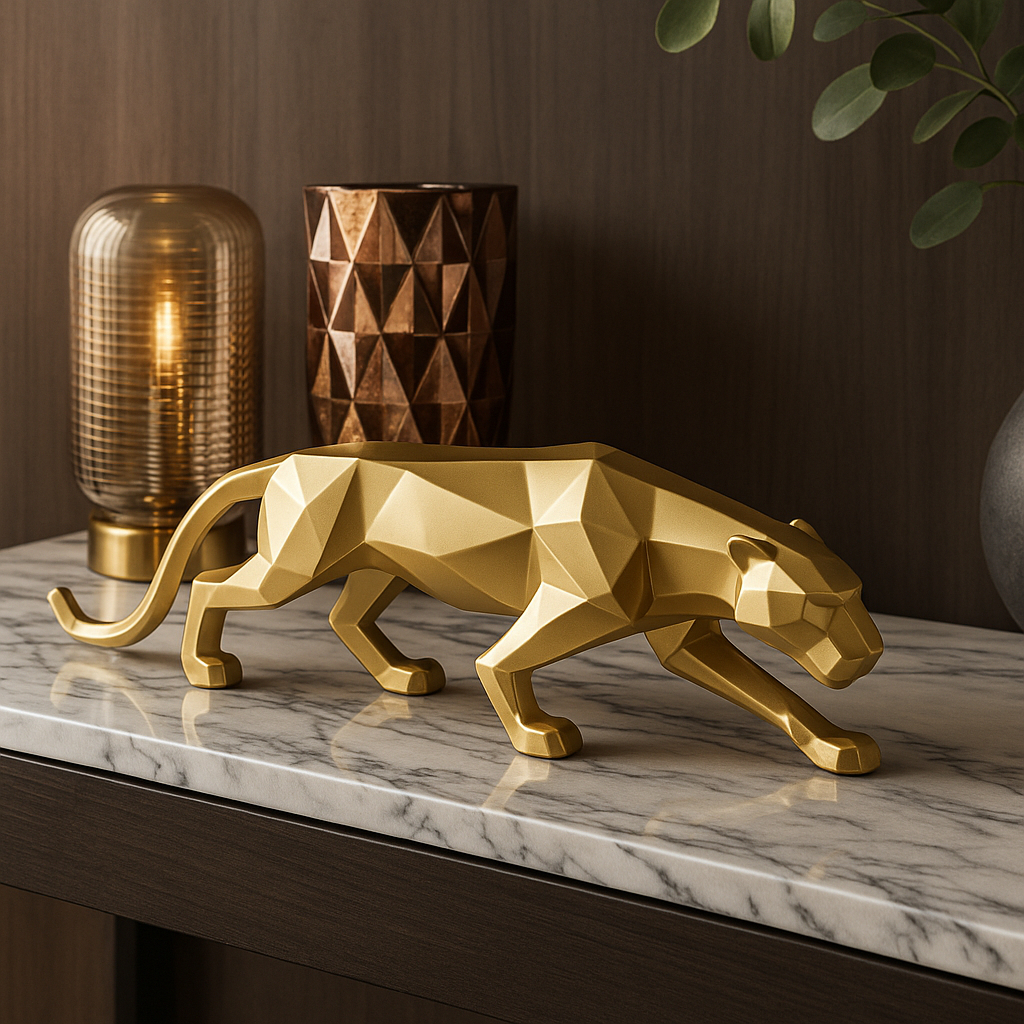Escultura Pantera Negra Para Sala Casa Escritorio Estatueta Decorativa Mesa Estante Ambiente Interno
