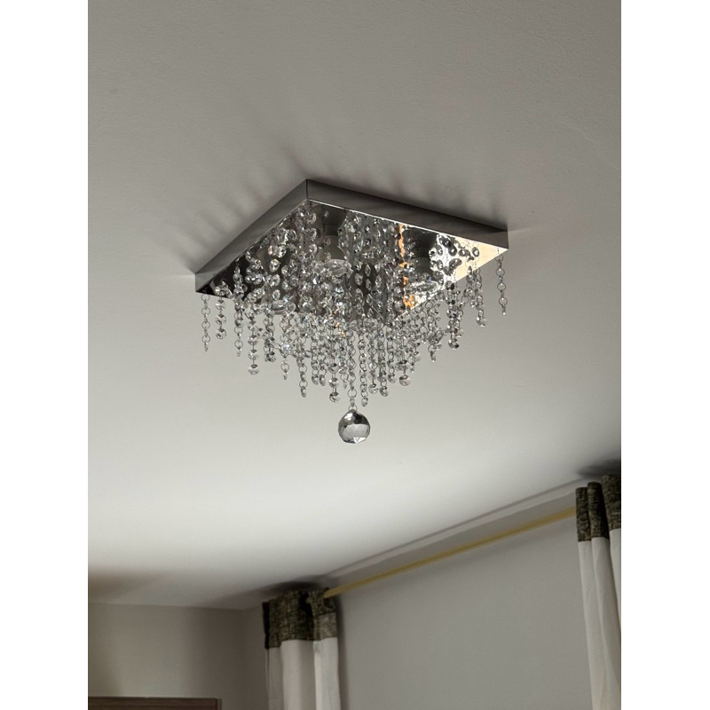 Lustre de Cristal Acrílico C/ Leds Inclusos 30x30 Luxo Atena Pentente Sala Quarto Hall Salão