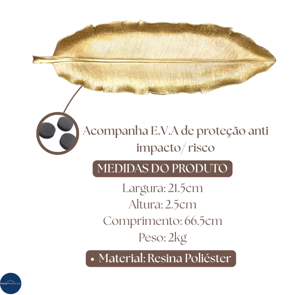 Bandeja Decorativa em Resina com Formato de Folha Alongada