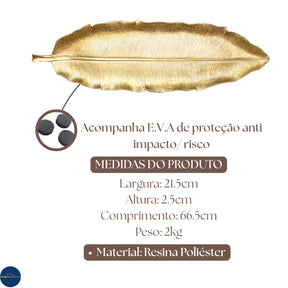Bandeja Decorativa em Resina com Formato de Folha Alongada