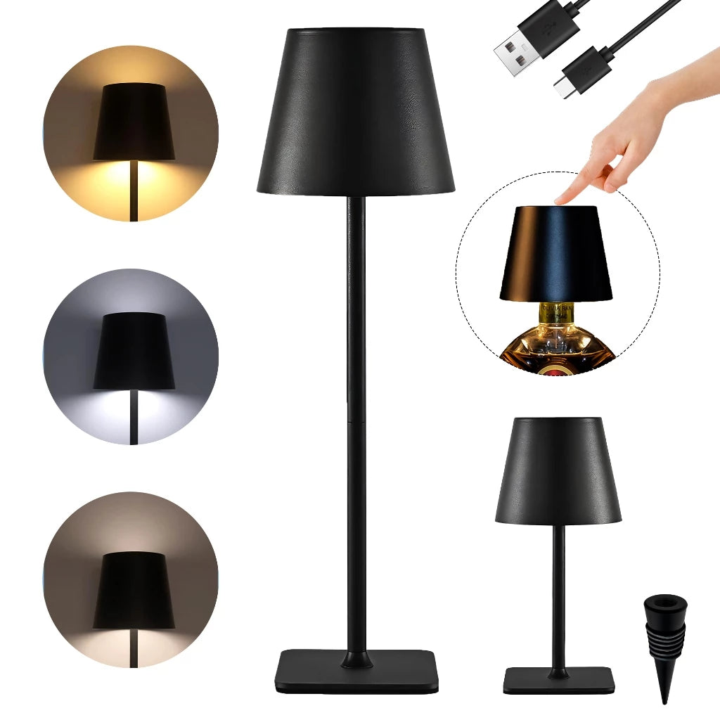 Luminária Abajur LED Recarregável Touch Dimerizável com 2 Alturas