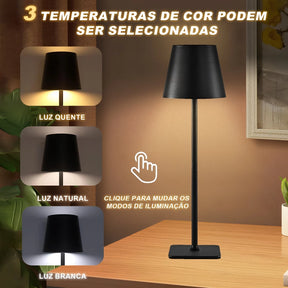 Luminária Abajur LED Recarregável Touch Dimerizável com 2 Alturas