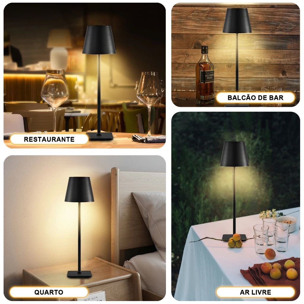 Luminária Abajur LED Recarregável Touch Dimerizável com 2 Alturas