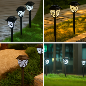Kit Luminária Solar Casinha com Haste Fixadora para Jardim