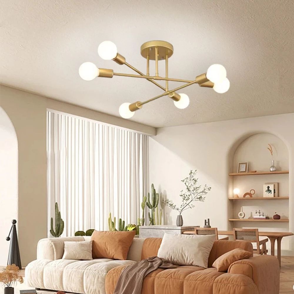 Lustre Moderno Lâmpada De Teto Semi-Embutida Iluminação De Ouro Antiga Nórdica Decorativa De Casa