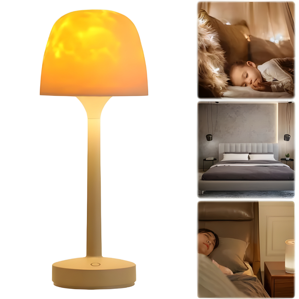 Luminária de mesa noturna com ondulação de água acrílica de dupla função, projeção, lâmpada de cristal com ondas giratór