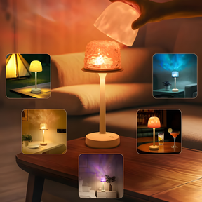 Luminária de mesa noturna com ondulação de água acrílica de dupla função, projeção, lâmpada de cristal com ondas giratór