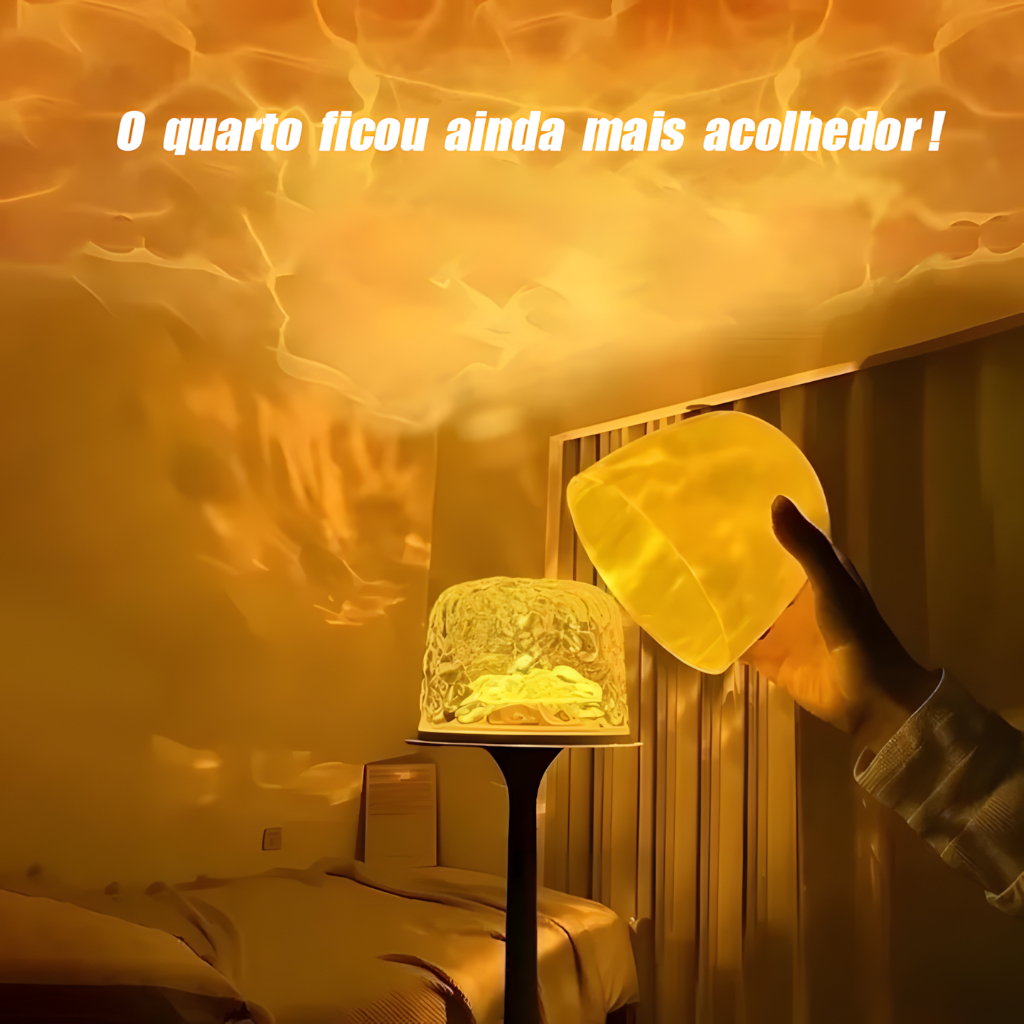 Luminária de mesa noturna com ondulação de água acrílica de dupla função, projeção, lâmpada de cristal com ondas giratór