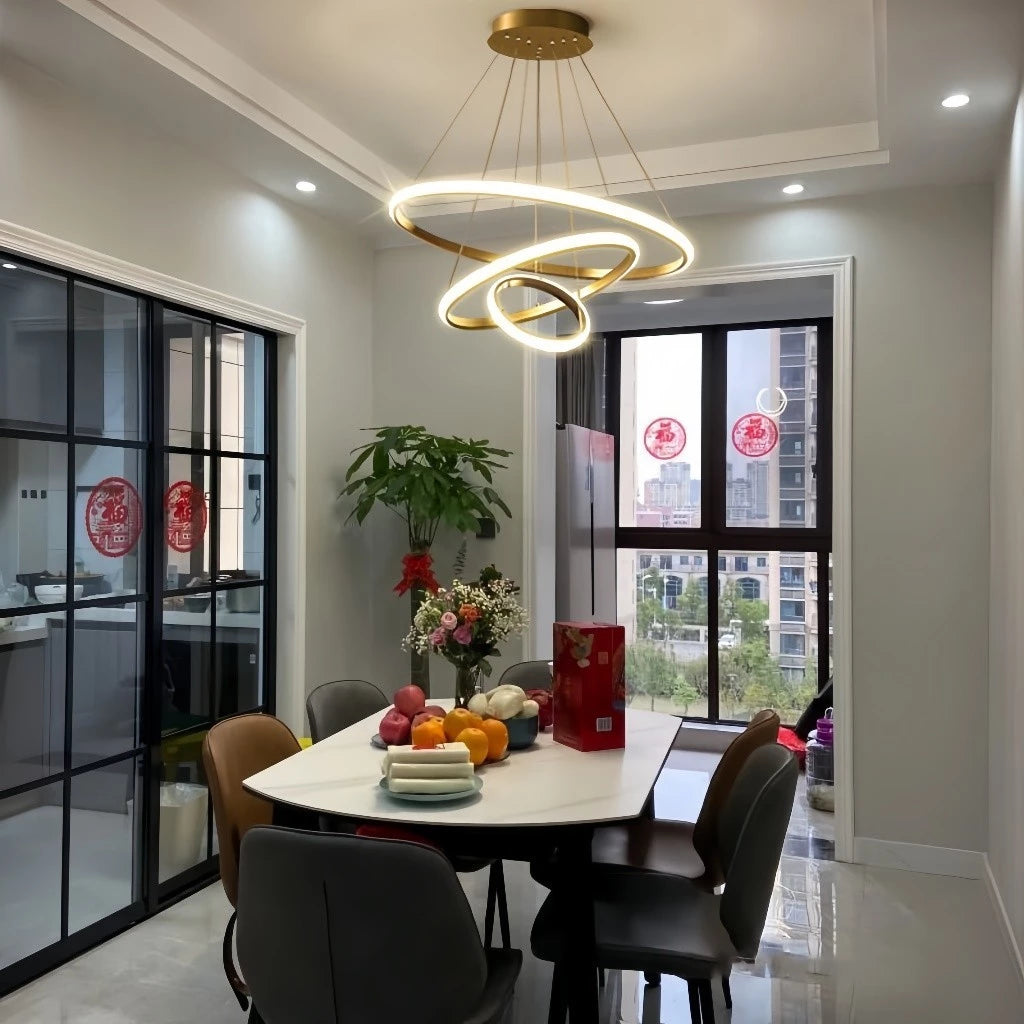 Lustre Nórdico LED Triplo Círculo com 3 Temperaturas de Luz