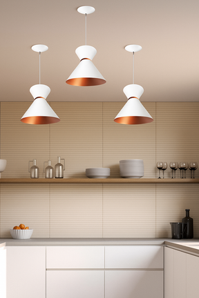 Kit 3 Pendentes Decorativos Sofisticados Branco com Cobre