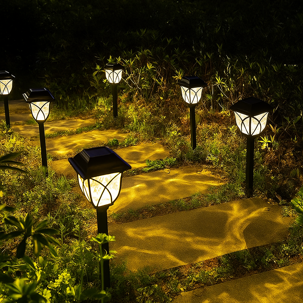 Kit Luminária Solar Casinha com Haste Fixadora para Jardim