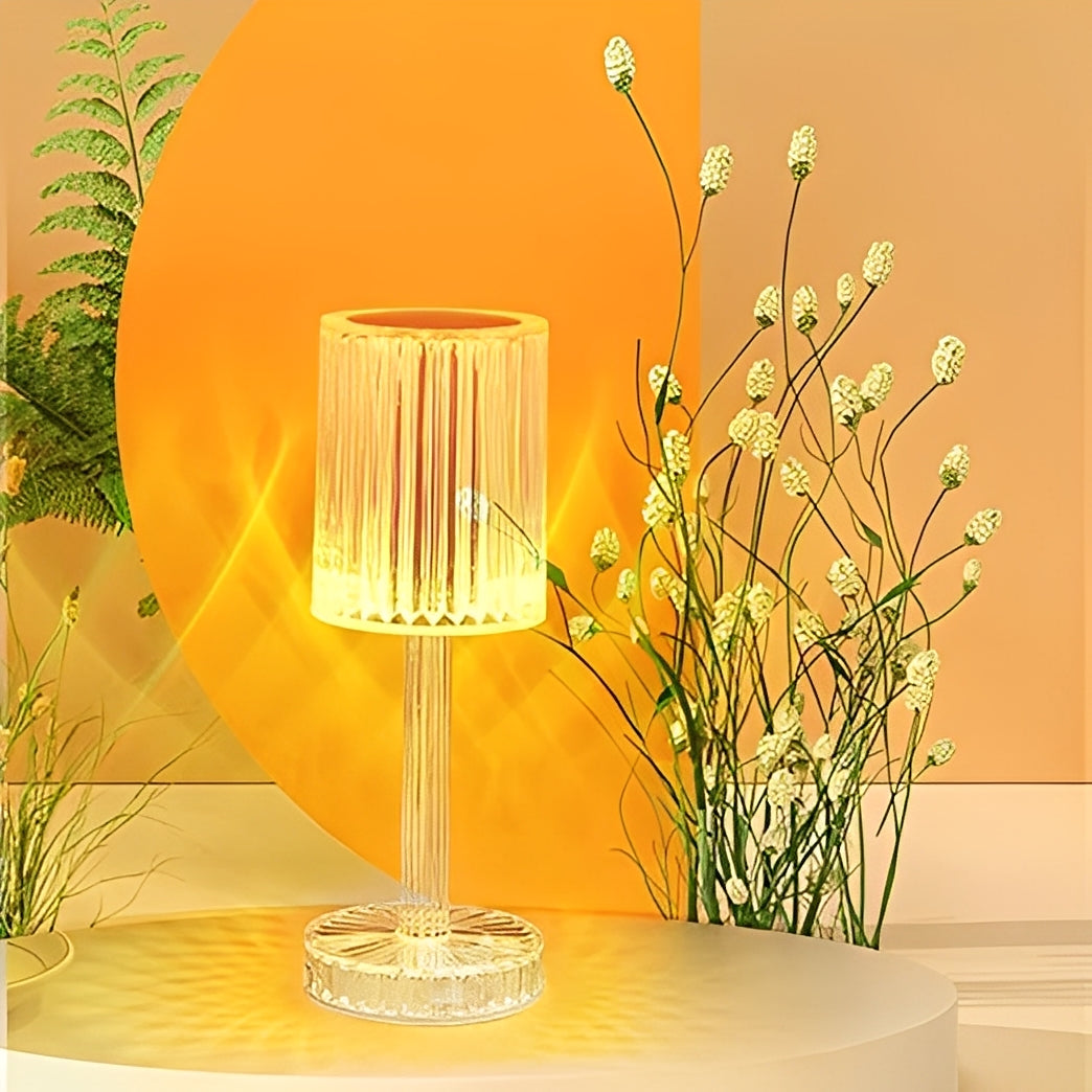 Luminária Cristal Diamante Acrílica LED USB com 3 Cores e Touch