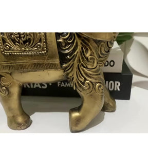 Escultura Elefante Indiano Dourado Decorativo Prosperidade e Sorte