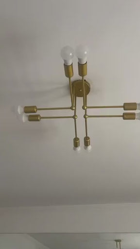 Lustre de Teto Moderno com 8 Lâmpadas e Hastes Estilo Geométrico