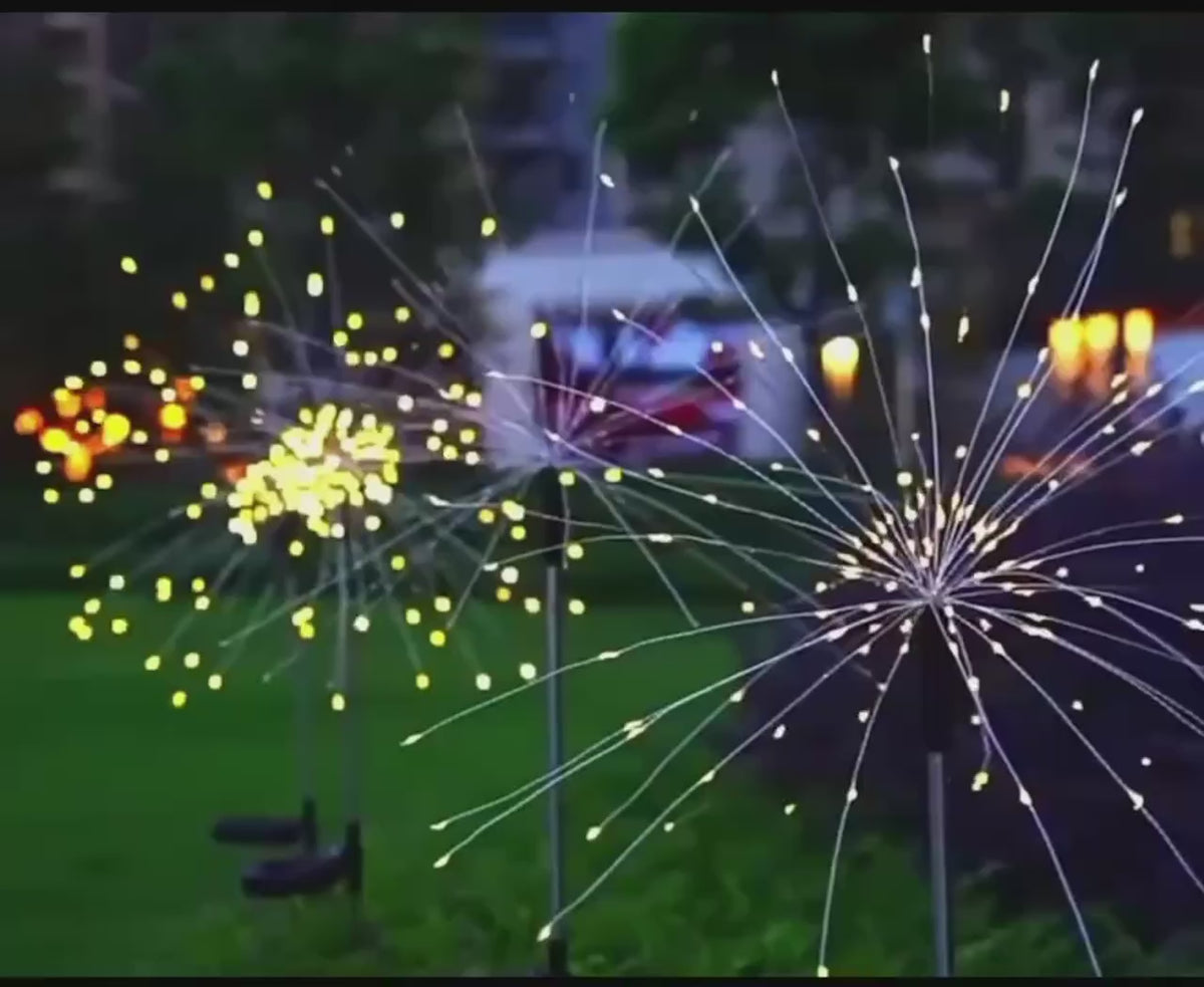 Luminária Solar Estaca LED Efeito Fogos de Artifício para Jardim