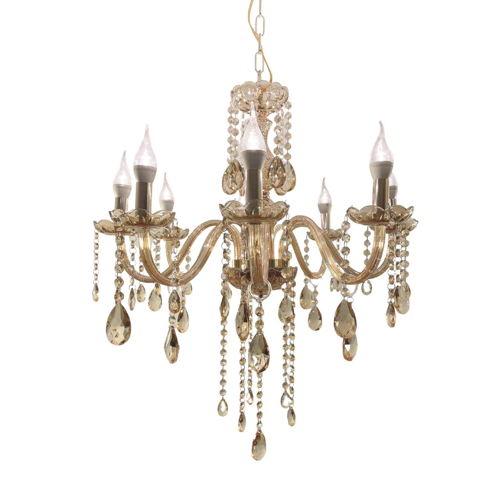 Lustre de Cristal Clássico Candelabro Âmbar com 8 Braços