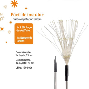 Luminária Solar Estaca LED Efeito Fogos de Artifício para Jardim