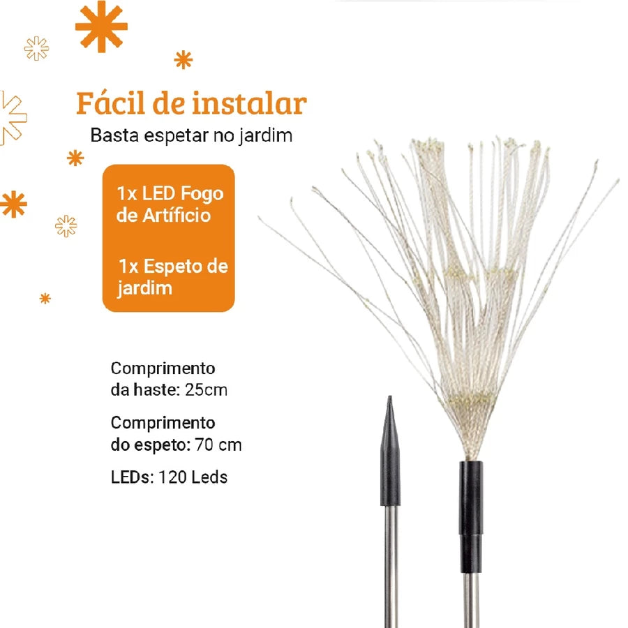 Luminária Solar Estaca LED Efeito Fogos de Artifício para Jardim