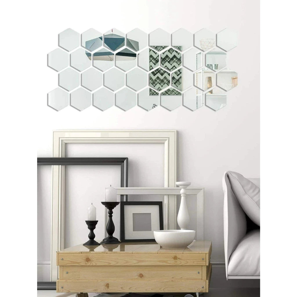 Kit 12 Espelhos Adesivos Decorativos Hexágonos em Acrílico
