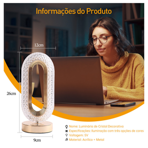 Abajur de cabeceira cristal 3 tons ajustáveis luminária para quarto LED luxuoso decoração casa